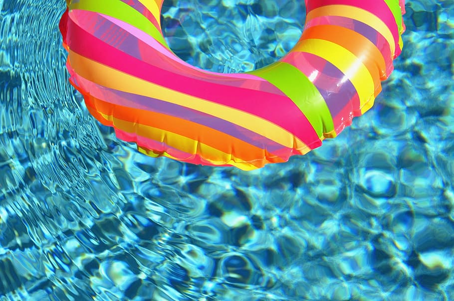 pink, inflatable floater, water, swim ring, swimming pool, ring, float, inflatable, lifebuoy, multi colored