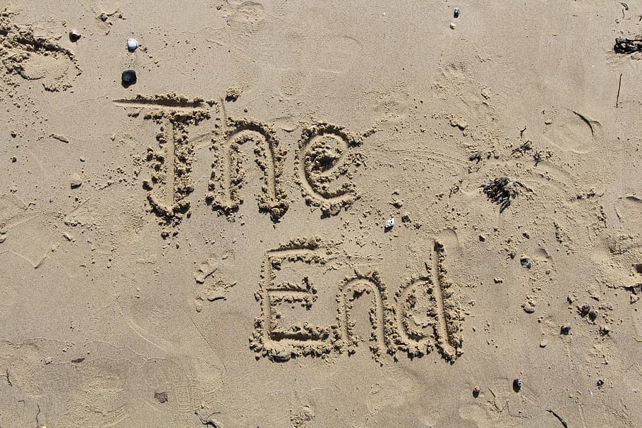 pasir akhir, tulisan, pasir, teks, pantai, liburan, akhir, tulisan tangan, satu kata, musim panas
