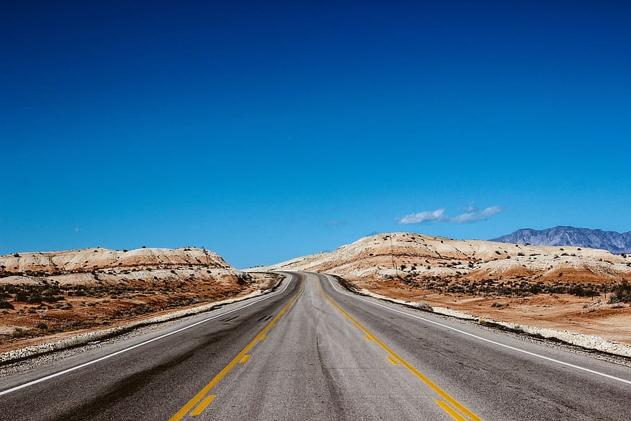 landscape photography, asphalt road, grey, top, road, desert, daytime, highway, pavement, nature