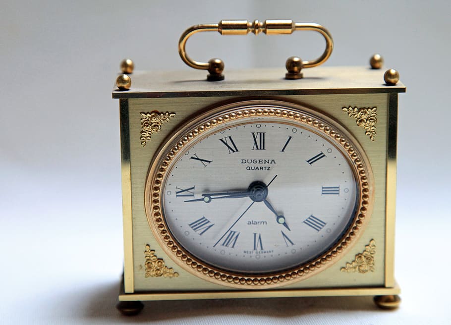 table clock, clock, golden, quartz watch, grandfather clock, roman numerals, time, antique, close-up, number