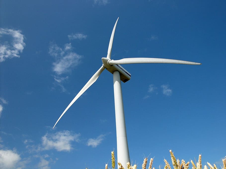 Wind Turbine, Vestas, Clouds, Grain, sky, blue sky, denmark, wing, wind power, alternative energy