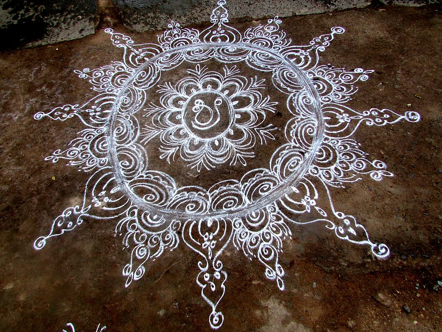 rangoli, tradição, dharwad, índia, projeto, desenho, trabalho artístico, estrela, padrão, decoração