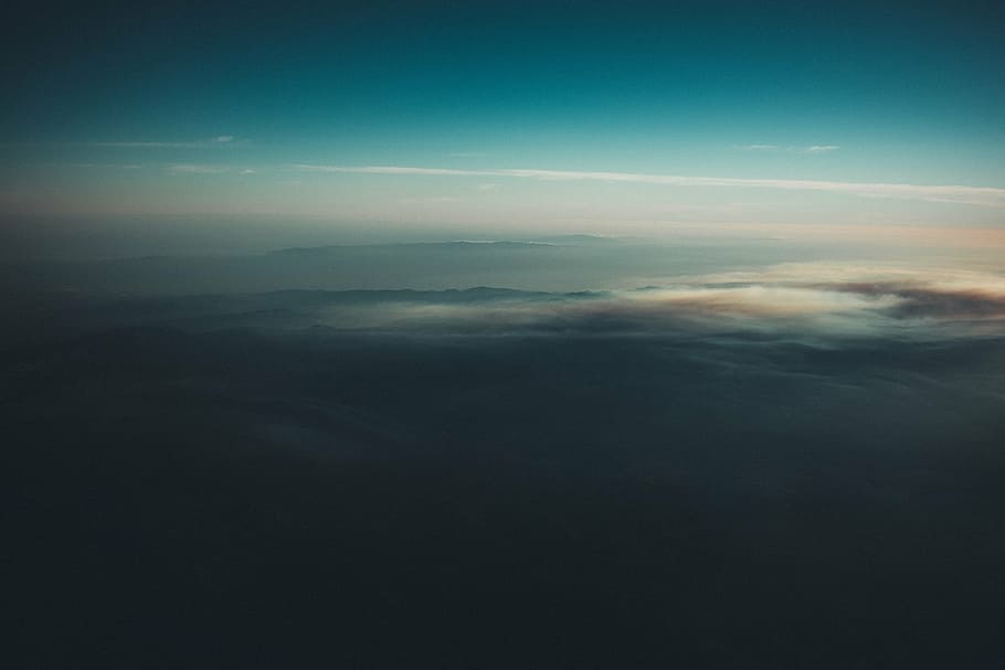 high, angle photography, white, sky, aerial, view, mountains, clouds, travel, trip