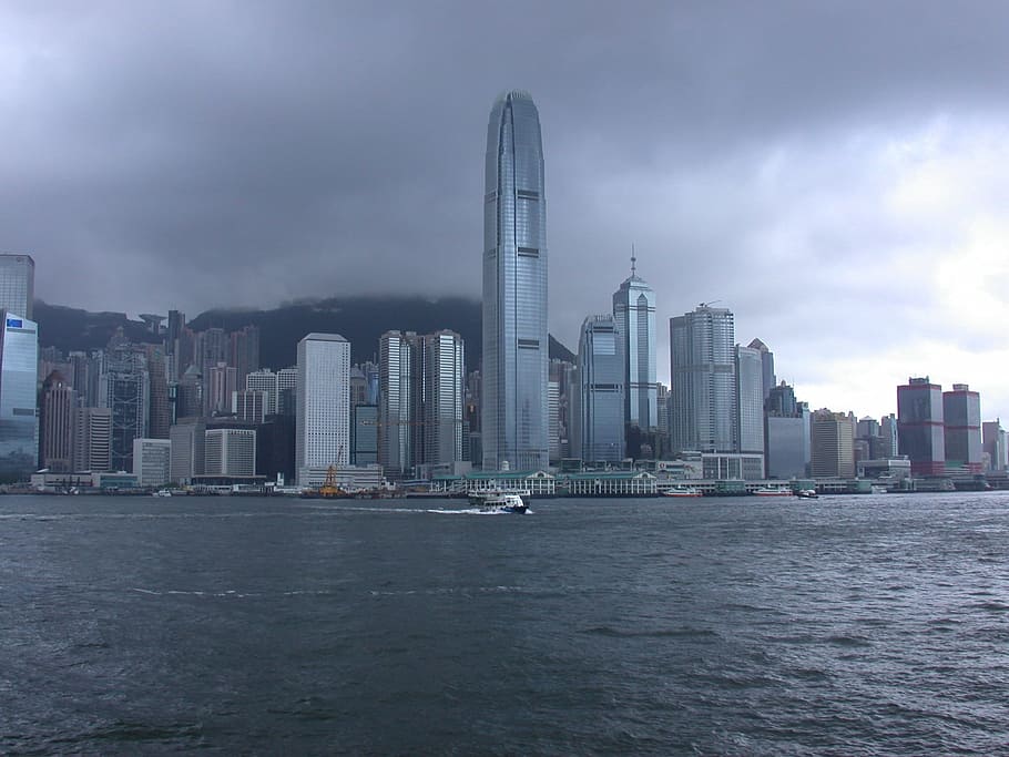 edificios, oscuro, cielo, hong kong, horizonte, china, chino, ciudad, ciudades, rascacielos