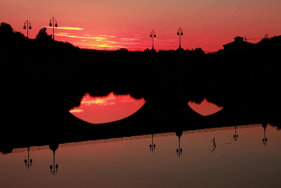 bridge, sunset, river, sombres, afternoon, landscape, logroño, highlights, water, silhouette