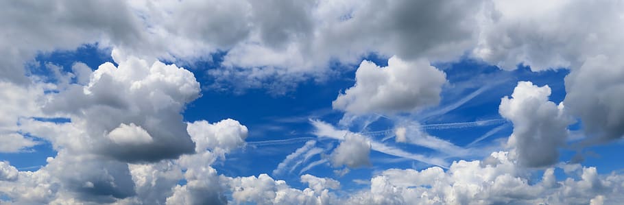 nature, background, sky, clouds, panorama, header, contrail, wide, cloud - sky, blue