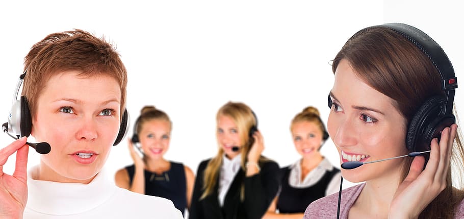 women wearing headsets, call center, headset, woman, service, consulting, information, talk, continents, global