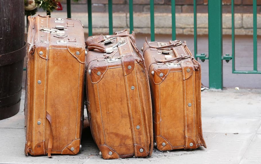 3-piece, brown, leather luggage bag, set, piece, leather, luggage, bag, bags, travel