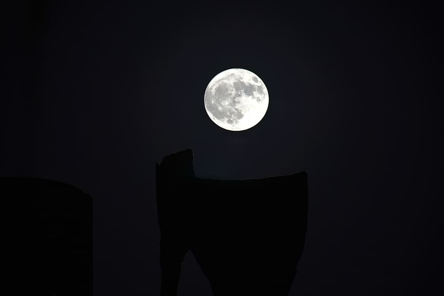 moon, chimney, night, roof, moonlight, dark, full moon, astronomy, sky, geometric shape