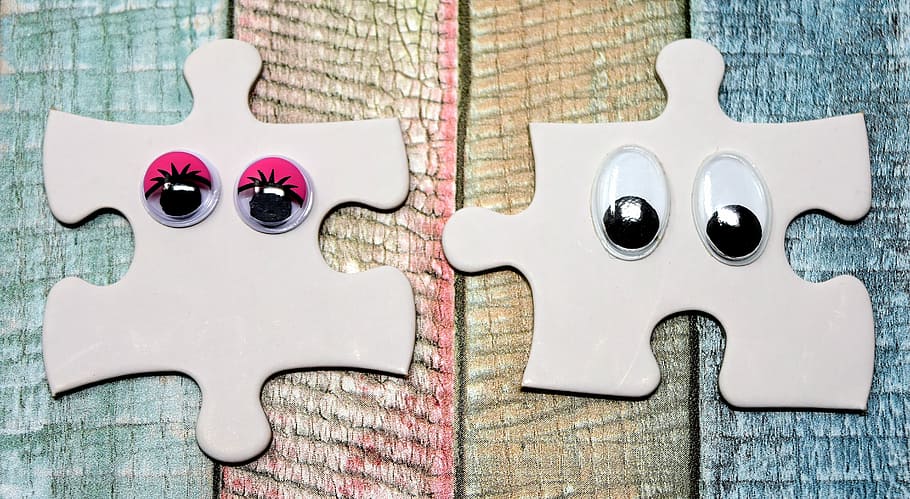 two jigsaw puzzle, pair, fit together, together, connect, connection, partnership, piece, puzzle, two