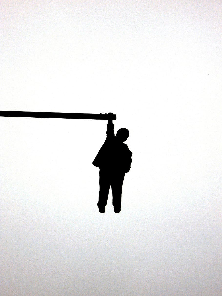 hanging, slope, download hang, sag, art, man, plastic, silhouette, copy space, one person