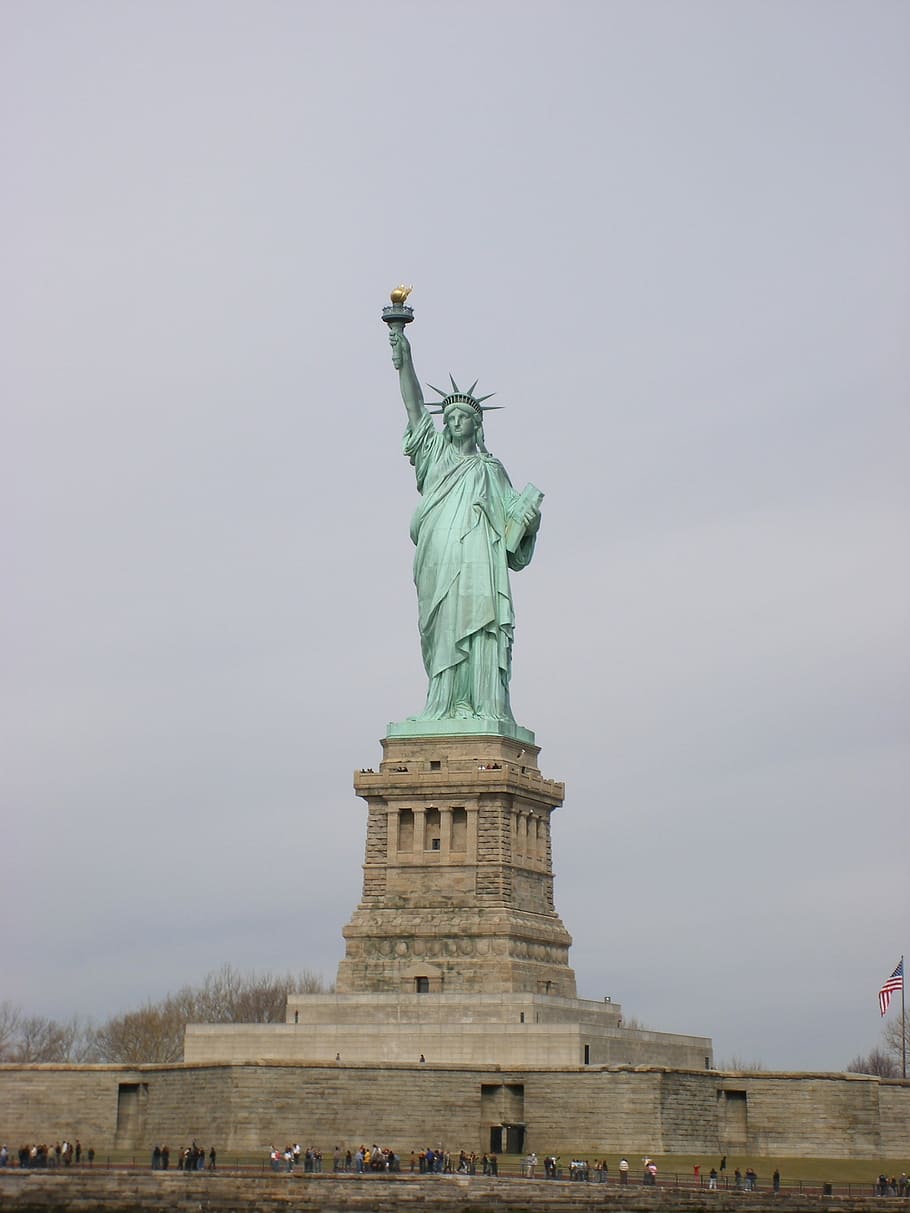 New York, Statute, Liberty, Ellis, statute of liberty, landmark, statue, travel destinations, female likeness, freedom