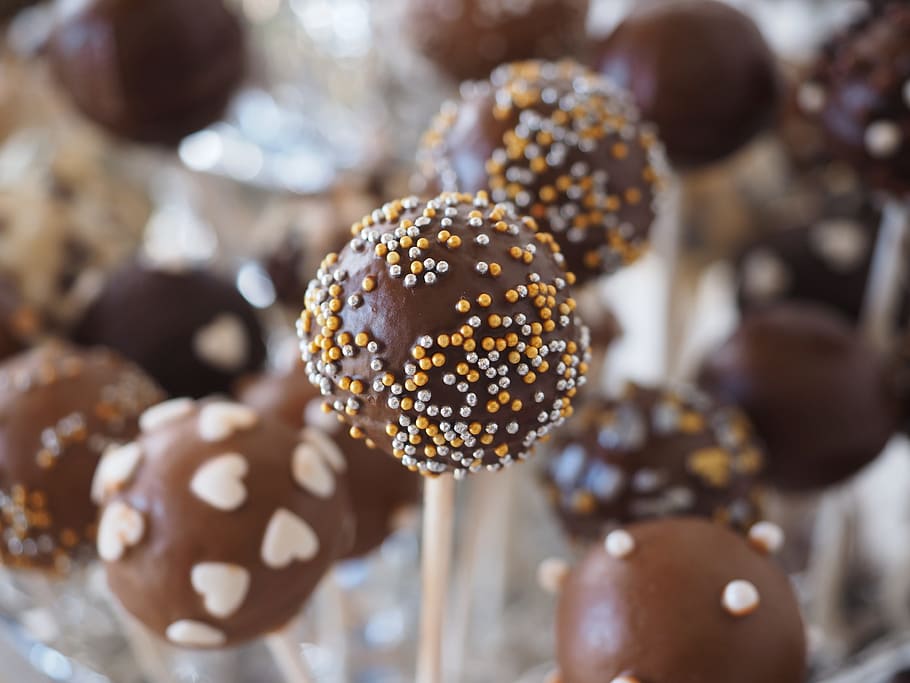 selective, focus, chocolate truffle pop, cake pops, pastries, cake, sweet, back-trend, cake stalk on, lolly
