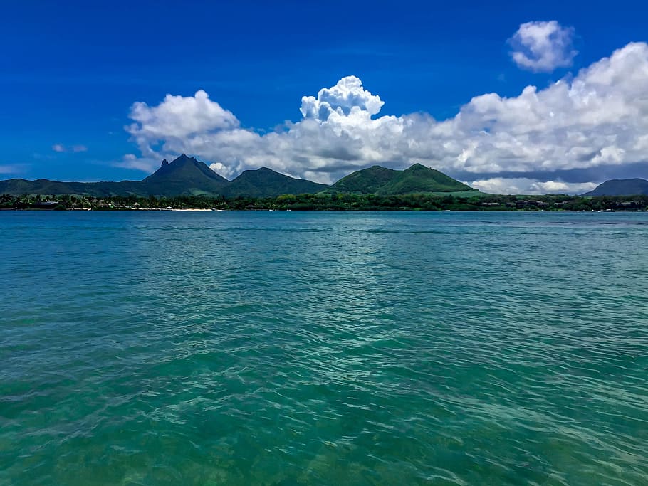 ile aux cerfs, mauritius, landscape, water, scenics - nature, beauty in nature, tranquil scene, sky, tranquility, cloud - sky