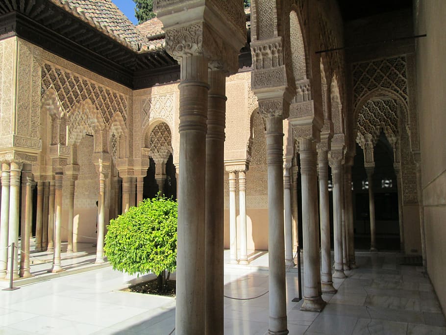 alhambra, spain, castle, fortress, the moorish, style, architectural column, architecture, history, the past