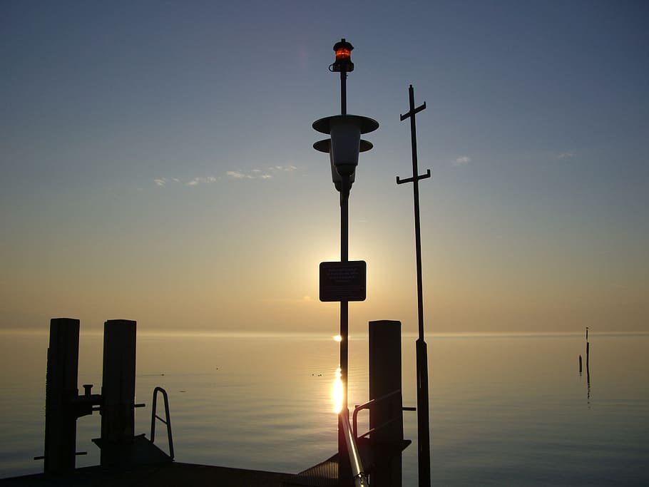 Wasserburg, Lake Constance, Jetty, evening sun, sunset, sea, silhouette, sky, illuminated, direction